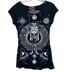 Jawbreaker Black Graphic T-Shirt Skeleton Lace Back Witchy Goth Women's Medium
